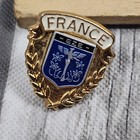 Vintage France Eze Crest Enamel Lapel Pin Badge Travel Souvenir Shield Gold Tone