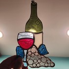 Vintage Leaded Stained Glass Suncatcher Wine Bottle Glass Grapes