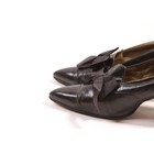 Antique 1910s Edwardian Black Pointed Toe Bow Leather High Heel Pump Shoes