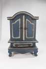 Vtg Handmade Primitive Wooden Jewelry Box Doll Armoire Blue Distressed Cabinet 