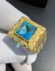 Natural Blue Topaz Handmade Ring With 14k Solid Yellow Gold Men s Statement Ring