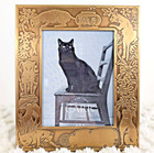 Vtg Carr Brass Cat Art Nouveau Frame Mushroom Fishbowl Floral Hummingbird 3 X 4