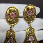 Vintage Goldette Signed Dangle Earrings Gold Tone Pastel Crystals Rare