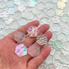 100 Pieces Hexagon Glass Mosaic Tiles For Crafts  Clear Iridescent Stained Glass