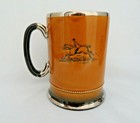 Vintage England Beer Mug Stein   Hunting Horse   Hounds Silver Luster    A  Wood