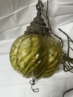 Vintage Mid Century Modern Hanging Swag Light Lamp Green Glass Optic Globe