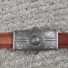 Womens Vtg Belt Top Grain Leather Silver Tone Buckle Xl Western Bohomeian Style