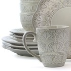 Elama White Lace 16 Piece Round Scallop Stoneware Dinnerware Set In White
