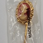 Cameo Lady Victorian White Resin Stick Hat Brooch Lapel Pin In Gold Tone 3  Long