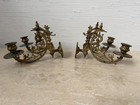 Antique Gilt Brass Pair Piano Sconces Swivel Arm Wall Candle Holders