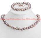 Genuine 8-9mm Purple Freshwater Cultured Pearl Necklace Bracelet Earrings Set