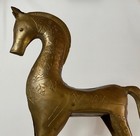 Vintage Brass Tone Metal Horse Sculpture Modernist Folk Art 15 5  Tall