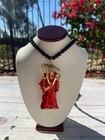 Santa Muerte Red Gold Plated - Black Stone Adjustable Necklace - Rosary