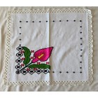 Handmade Mexican Embroidered Calla Lily Table Topper Crochet Lace Folk Art 22x21