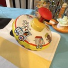 J  Chein   Co  Vintage Tin Litho Spinning Top Toy With Wooden Handle