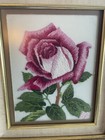 Vintage Japanese Bunka Embroidery Art Pink Rose Floral Gold Framed Bas 14    X 12   