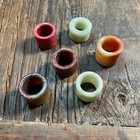 Chinese Old Hand Carving Natural Nephrite Jade Round Thumb Ring Rare Set Of 6