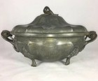 Heavy Antique French Soupier  Soup Server  C 1850s   etain   White Metal  Crest