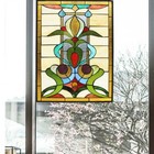 Stained Glass Window Panels Floral Modern Tiffany Style Matching Pair Suncatcher