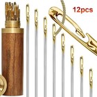 12pcs Self Threading Needles Stainless Steel Hand Sewing Needles Easy Thread