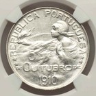 Portugal Crown Size Silver Coin 1910 Birth Of The Republic One Escudo Ngc Au55