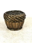 Vintage Small Round Wicker Rattan   Jute Decorative Basket Flower Pot Holder