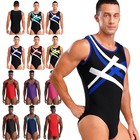 Men s Sleeveless U Neck Leotard Bodysuit Wrestling Singlet Swimming Jockstrap
