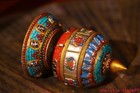 6 old Tibet Buddhism Bronze Inlay Gem Eight Treasures Prayer Wheel Statue