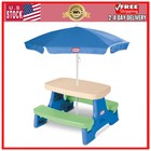 Little Tikes Kids Portable Outdoor Picnic Table With Umbrella Blue Green Ages 2 
