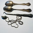 Antique Sterling Silver Spoons 925 Silver Chain With Pyrite Gemstone  Buttonhook