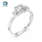 Radiant Cut Lab Grown Diamond Three Stone Engagement Ring Trapeziod Side Stones