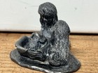 Michael Ricker Pewter Girl With Dog   Puppy In Basket Signed  652 Sculpture 2 