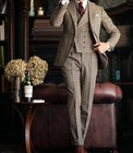Houndstooth Men Suits 3 Pieces Business Wedding Groom Tuxedo Slim Fit Wool Blend