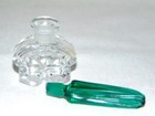 Miniature Vintage Cut Clear Glass Perfume Bottle  Ground  Green Stopper