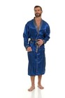 Mens Silk Satin Robe - Navy   Gray Collar -    5 Day Delivery - Usa   
