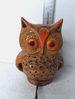 Vintage Ceramic Owl Lamp Night Light Brown Glaze Orange Eyes Works Great