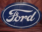 Large Vintage Heavy Porcelain Ford Auto Parts Dealer Gas Oil Station Oval Sign