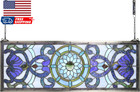 Extra Large Horizontal Blue Victorian Stained Glass Window Panels Hanging Transo