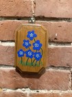 Vintage Hand Painted Wood Plaque Blue Floral Art Sign Hanging Wall Decor Rustic