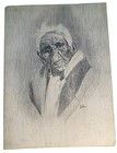 Charcoal Sketch Of An Elderly Native American Man 24x18 Canvas  Signed Redboy