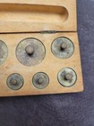 Antique Vintage Brass Scale Weights In Wooden Box 11 Piece