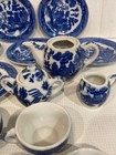 Vintage Japan Blue Willow Child s 21 Piece Porcelain Tea Set Cups Plates Dishes