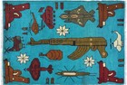 Amazing Hand Knotted Afghan War Ak-47 Guns Tanks Pictorial Wall Hanging Wool Rug