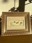 Vintage Persian Khatam Marquetry Frame Hand Painted Porcelain Horsemen Plaque