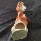 Vintage American Bisque Bear On Log Planter With Eyebrows Excellent Condition 