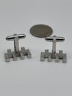 Vintage Dante Silver Tone Brutalist Cufflinks Mid Century Modern Architectural