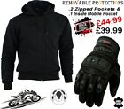 Black Fleece Hoodie Ce Armour Motorbike   Motorcycle Jacket   Matching Gloves