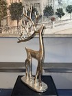 Vtg Style 16  Silver metal Deer Christmas Decor - Euc