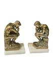 Vintage The Thinker Bookends 1928 Pair Auguste Rodin Cast Brass Bronze Marble