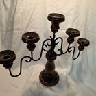 Vintage Mcm Wooden Candelabra 5 Metal Arm With Candle Holders 16    Tall
